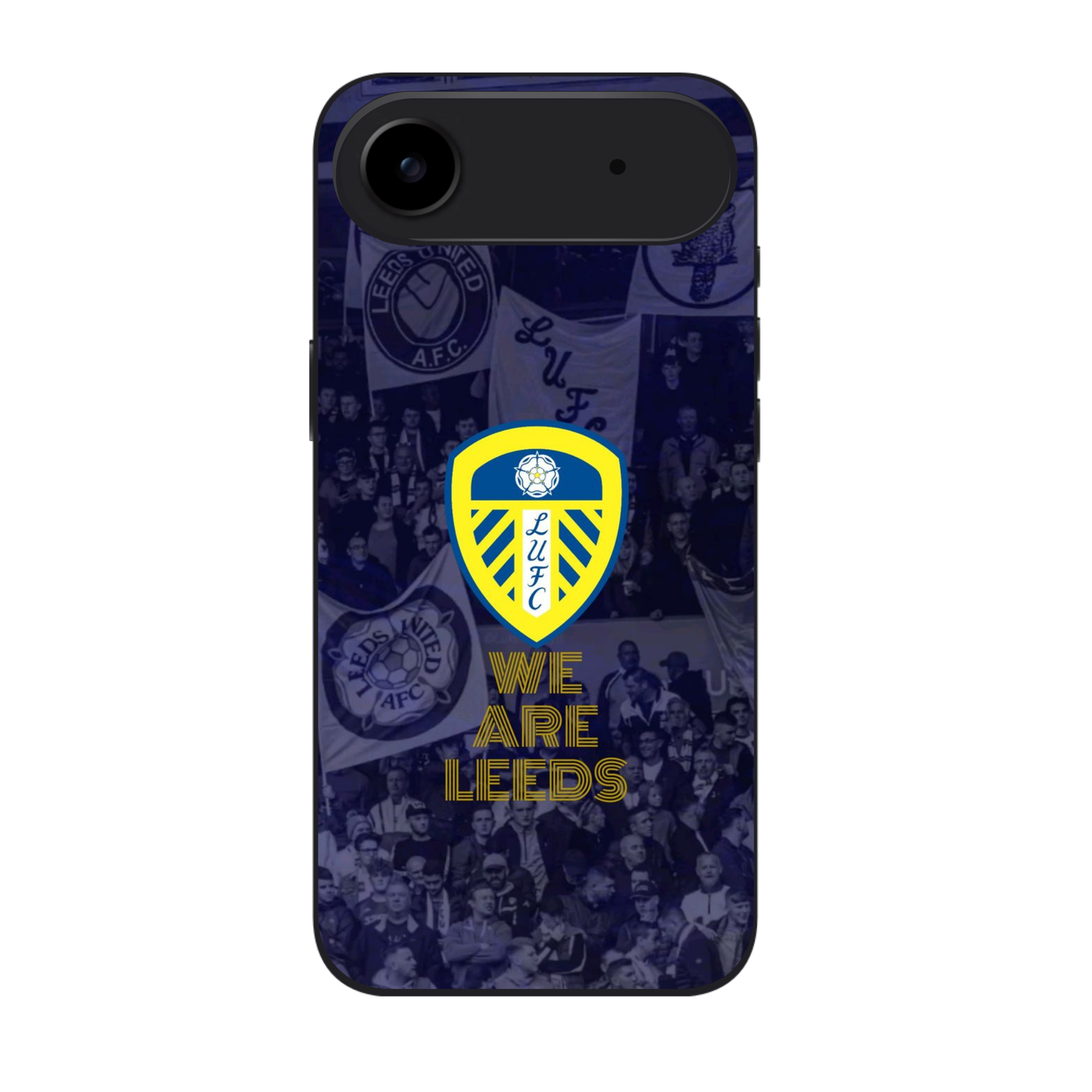 Leeds United FC Phone Case For iPhone Samsung Galaxy Pixel - Leeds United FC Crest And We Are Leeds Text On Crowd Background With Flags