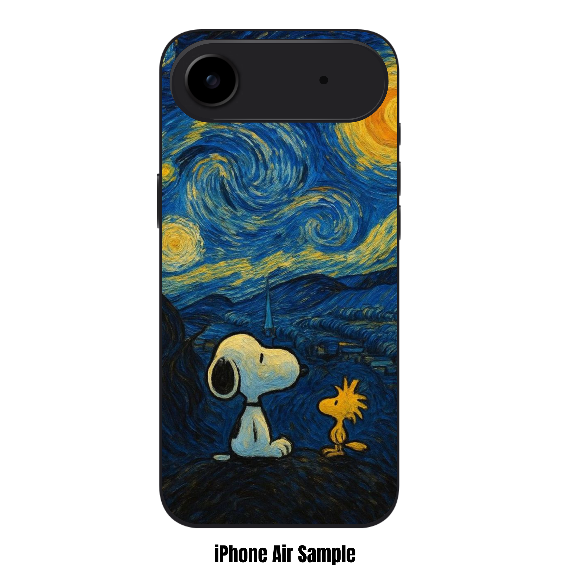 Peanuts Snoopy Phone Case For iPhone Samsung Galaxy Pixel - Peanuts Snoopy And Woodstock Looking Up At Starry Night Painting Background