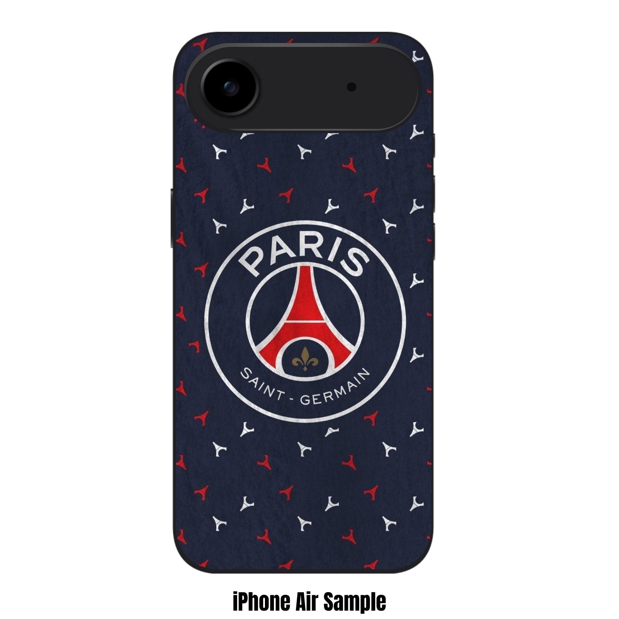Paris Saint Germain FC Phone Case For iPhone Samsung Galaxy Pixel -  Paris Saint Germain FC Centered Crest On Wrinkled Dark Blue Fabric Texture Monogram Background