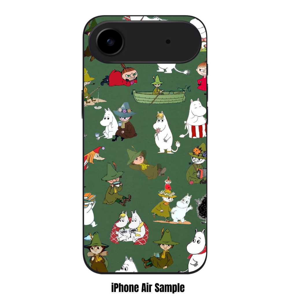 Moomins Phone Case For iPhone Samsung Galaxy Pixel - Moomin Characters Pattern In Dark Green Background