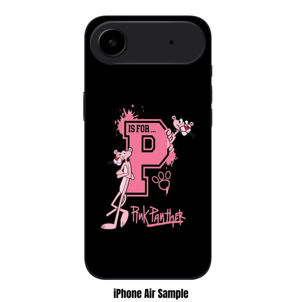 Pink Panther Phone Case For iPhone Samsung Galaxy Pixel - Pink Panther With Letter P Logo In Black Background