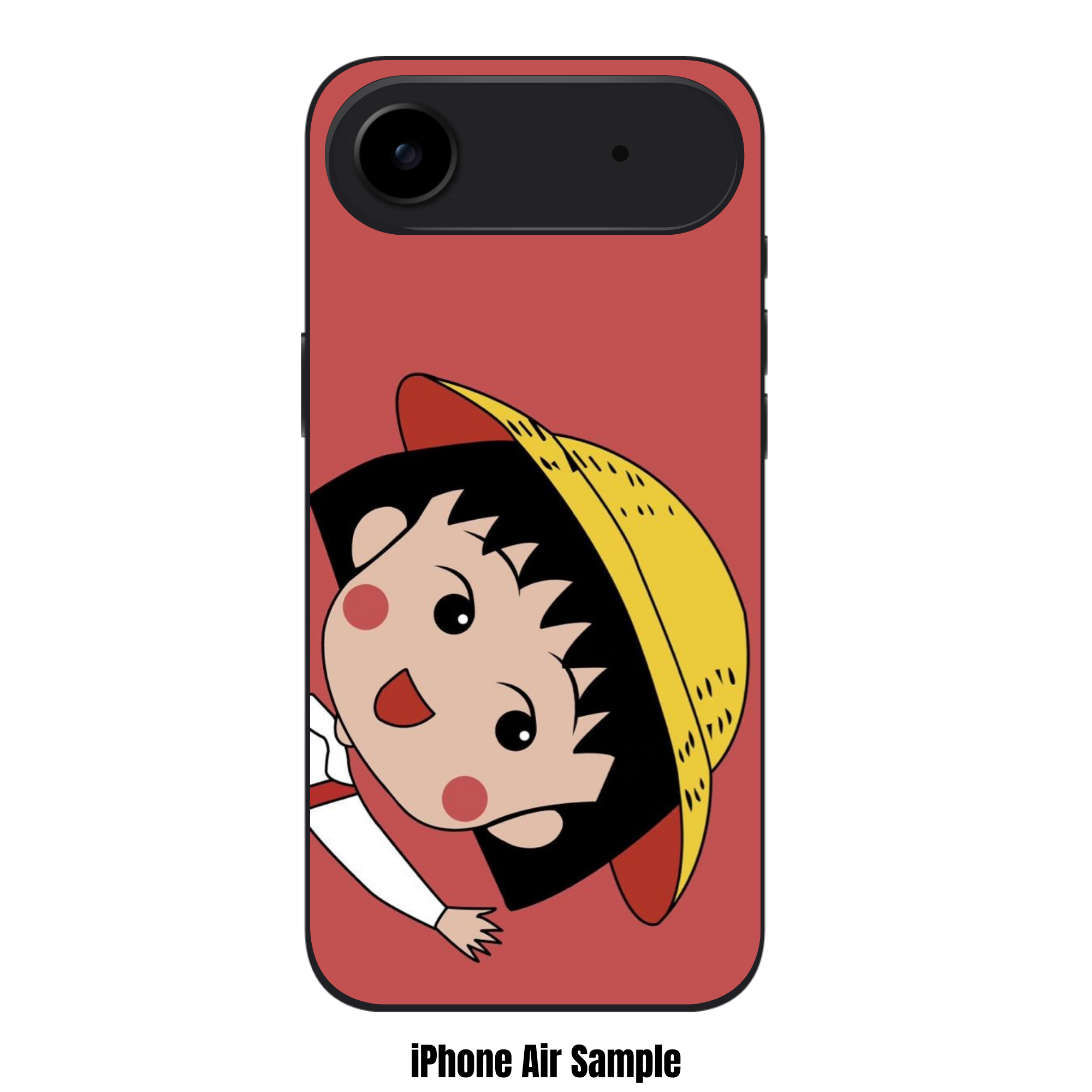 Chibi Maruko Chan Phone Case For iPhone Samsung Galaxy Pixel - Chibi Maruko Chan Peeking Profile Artwork On Terracotta Red Background