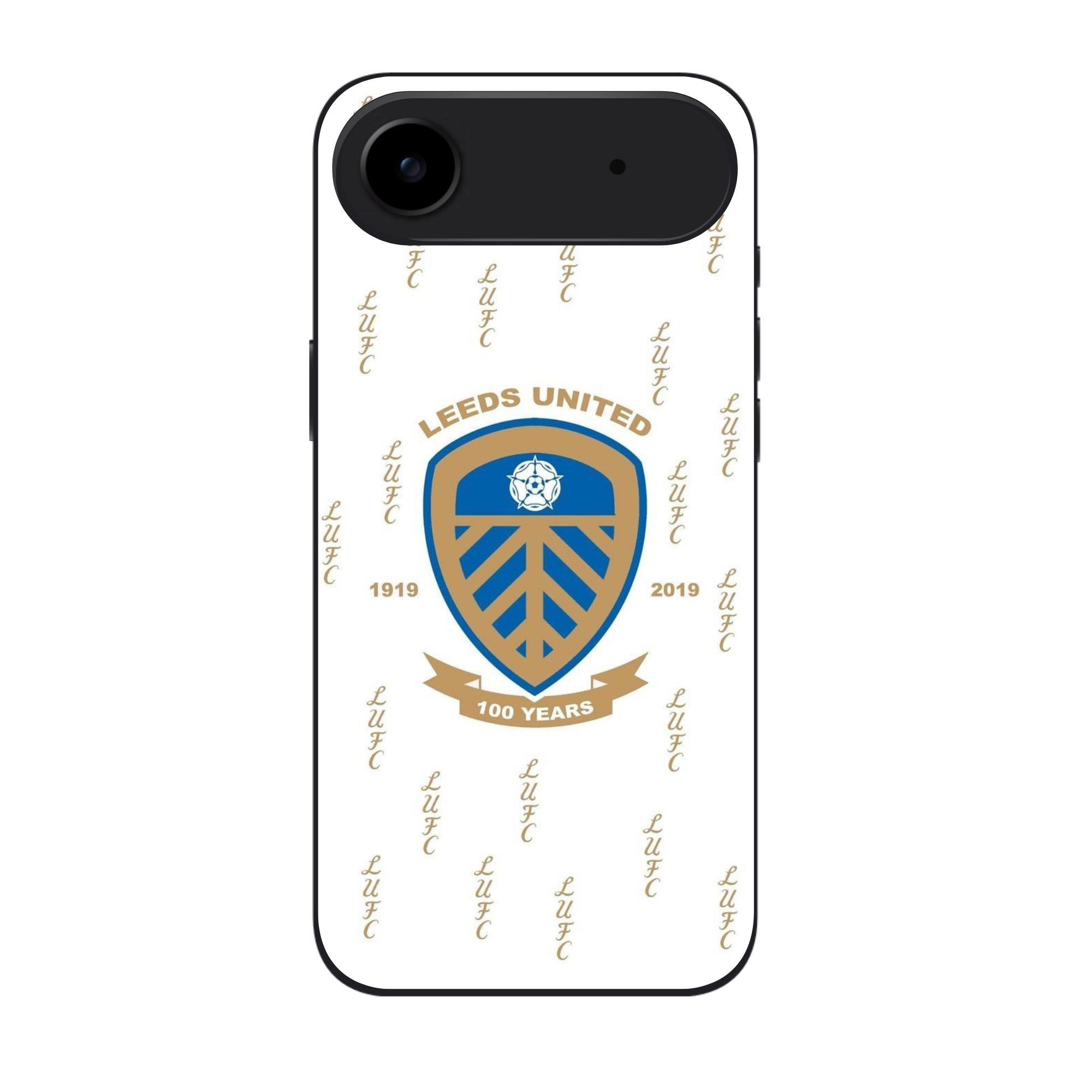 Leeds United FC Phone Case For iPhone Samsung Galaxy Pixel - Leeds United FC Centenary Crest On White Patterned Background