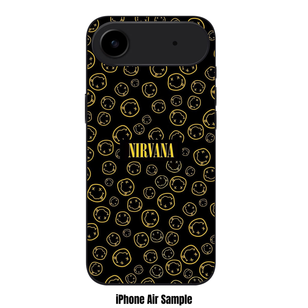 Nirvana Phone Case For iPhone Samsung Galaxy Pixel - Nirvana Smiley Face Repeated Logo Pattern In Black Background