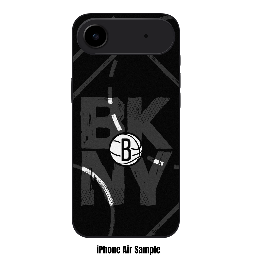 NBA Brooklyn Nets Phone Case For iPhone Samsung Galaxy Pixel - Brooklyn Nets BKNY Logo On Black Court Background