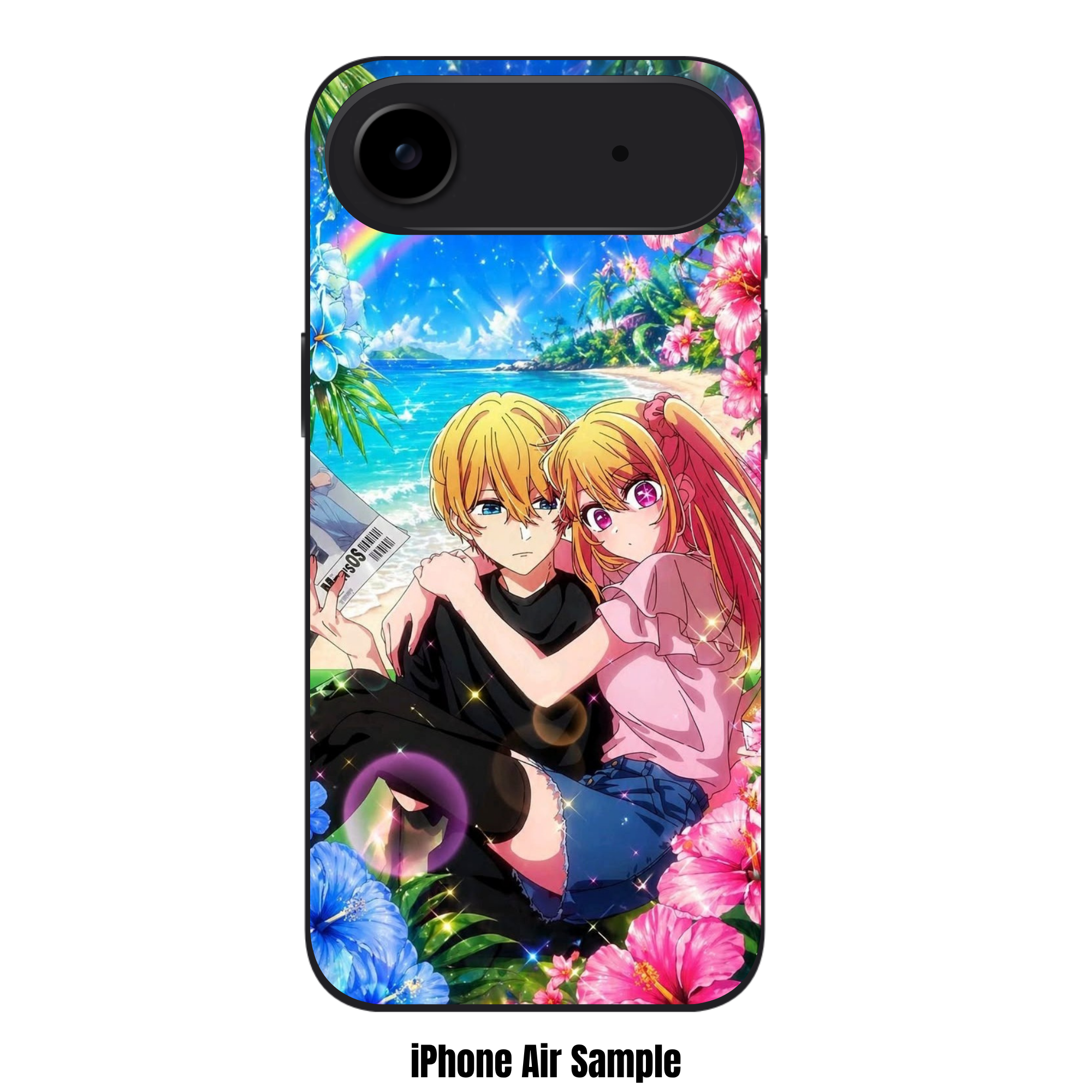 Oshi No Ko Phone Case For iPhone Samsung Galaxy Pixel - Aqua And Ruby At Tropical Beach With Rainbow