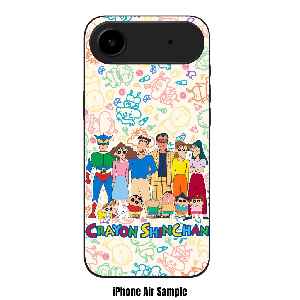 Crayon Shin Chan Phone Case For iPhone Samsung Galaxy Pixel - Crayon Shin Chan Full Cast Poster On Colorful Character Doodles Cream Background