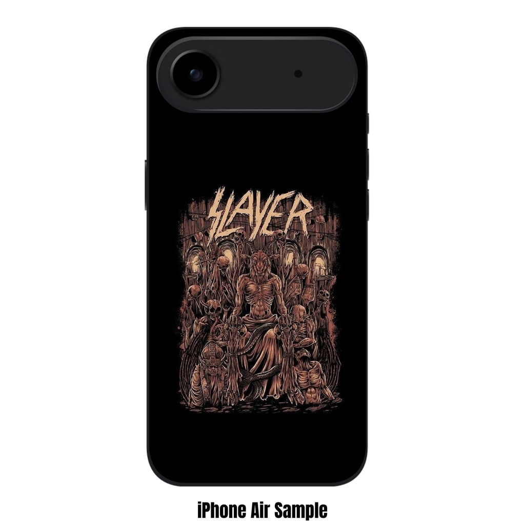 Slayer Phone Case For iPhone Samsung Galaxy Pixel - Slayer Logo And Baphomet Throne On Black Background