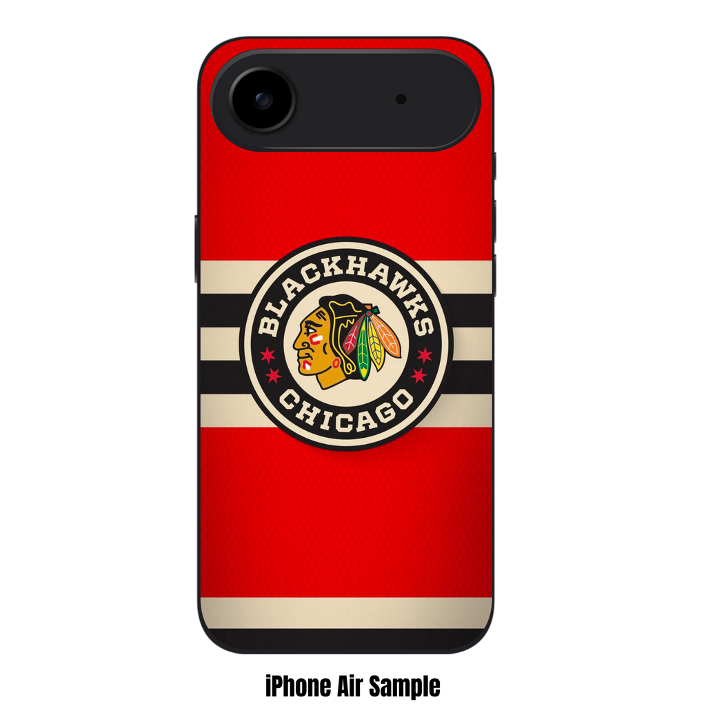 NHL Chicago Blackhawks Phone Case For iPhone Samsung Galaxy Pixel - Chicago Blackhawks Roundel Logo And Horizontal Stripes On Red Background