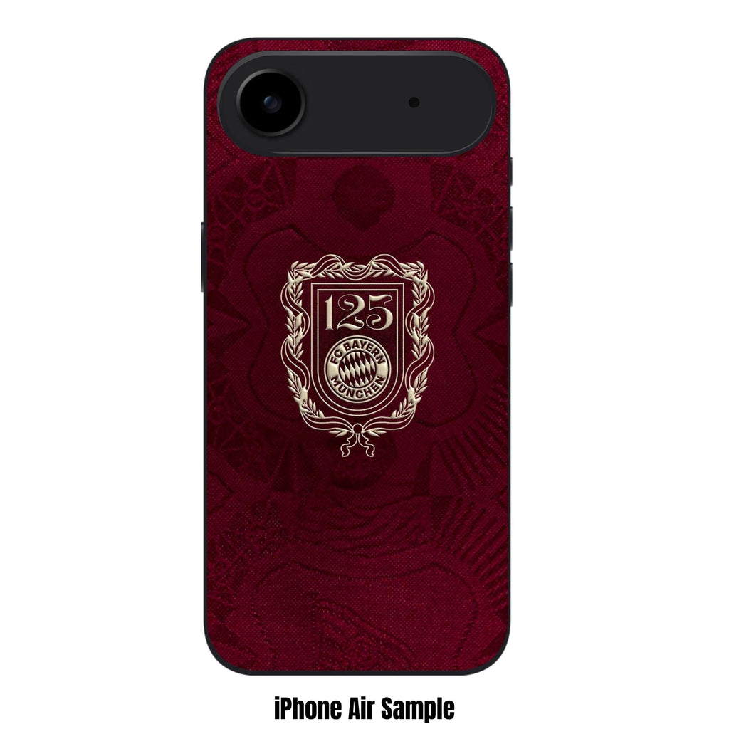 FC Bayern Munich Phone Case For iPhone Samsung Galaxy Pixel - FC Bayern Munich 125 Years Anniversary Crest On Textured Burgundy Background