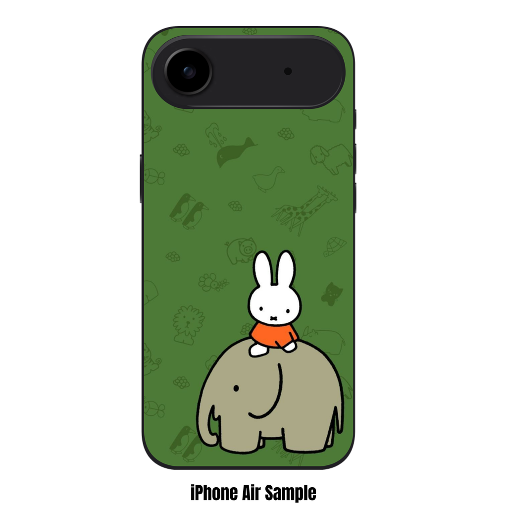 Miffy Phone Case For iPhone Samsung Galaxy Pixel - Miffy Riding Elephant With Animal Sketches Pattern In Green Background