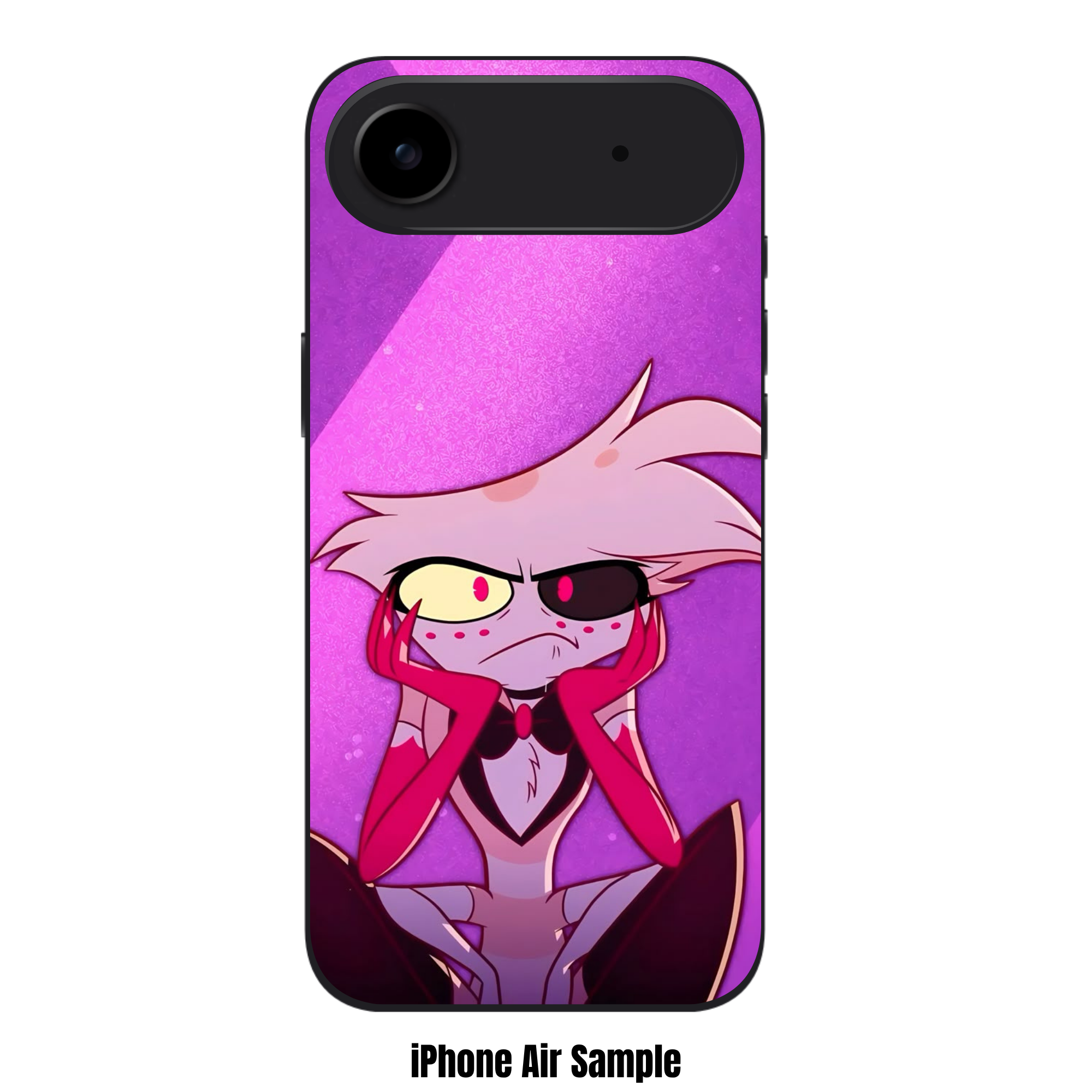 Hazbin Hotel Angel Dust Phone Case For iPhone Samsung Galaxy Pixel - Angel Dust Grumpy Expression On Purple Geometric Background