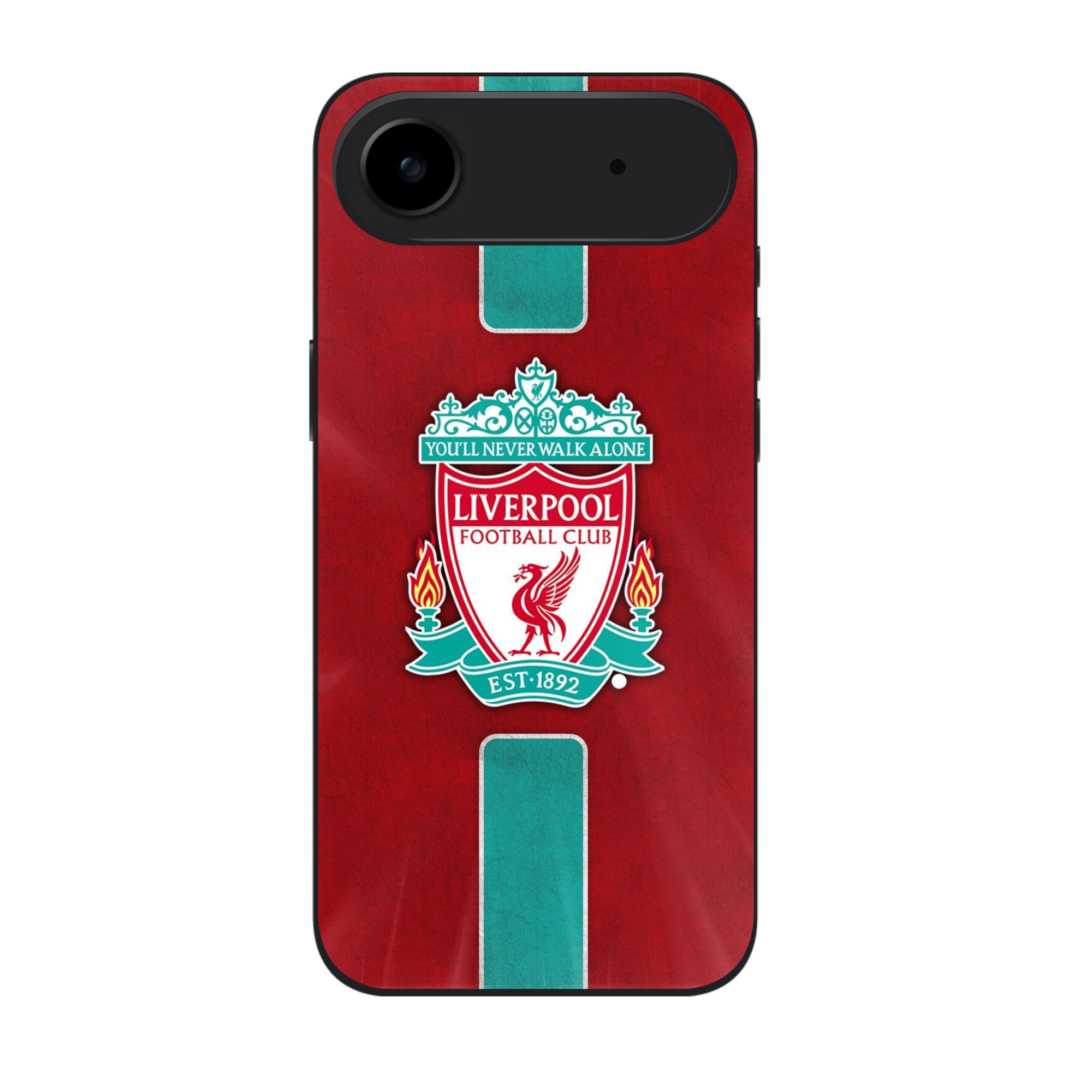 Liverpool FC Phone Case For iPhone Samsung Galaxy Pixel - Liverpool FC Minimalist Teal Stripe On Red Textured Background
