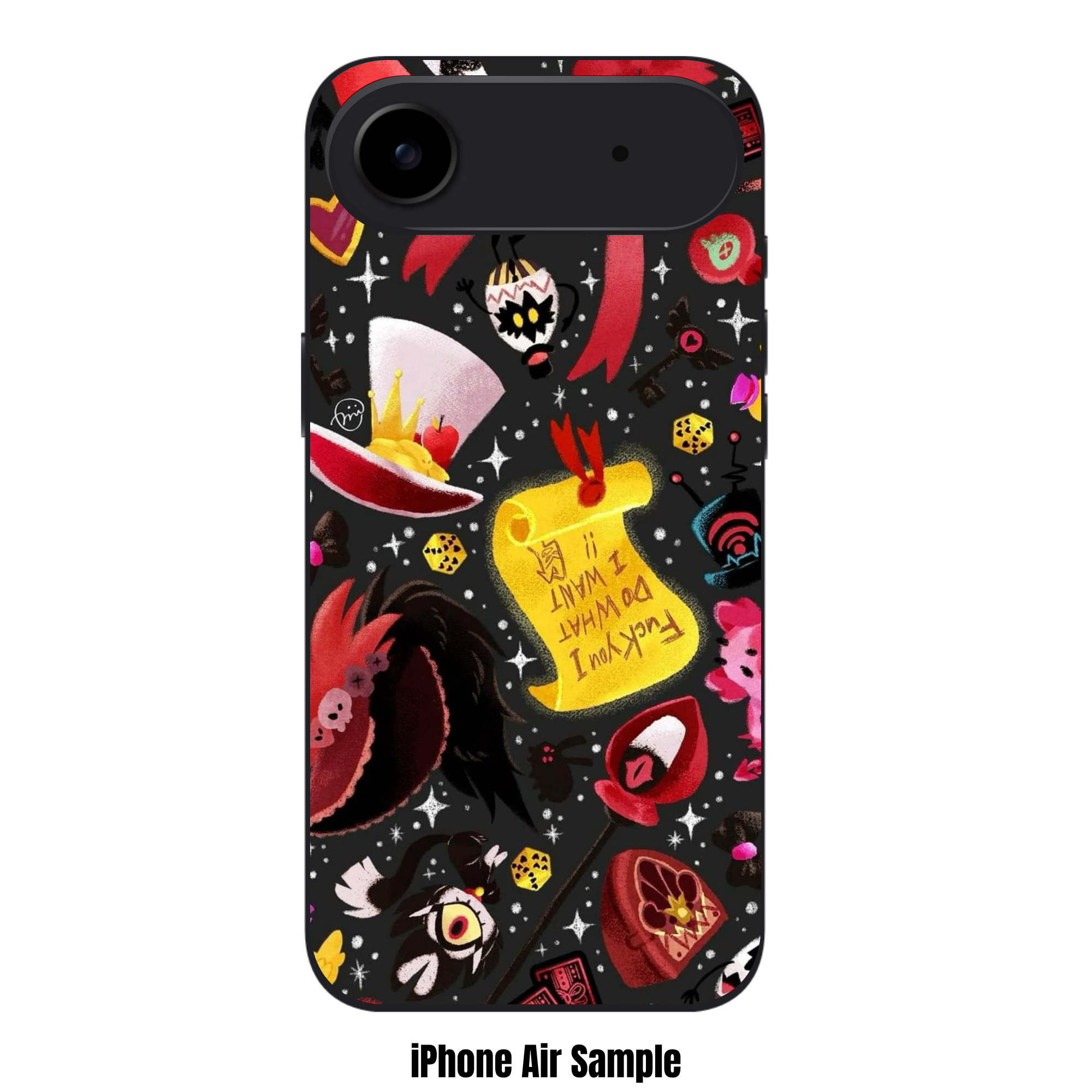 Hazbin Hotel Phone Case For iPhone Samsung Galaxy Pixel - Hazbin Hotel Iconic Items And Symbols Pattern On Black Background