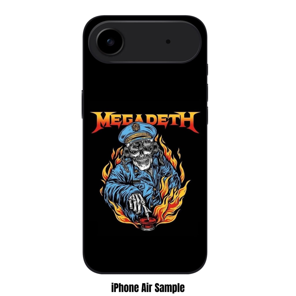 Megadeth Phone Case For iPhone Samsung Galaxy Pixel - Megadeth Vic Rattlehead In Military Uniform Pressing Button On Black Background
