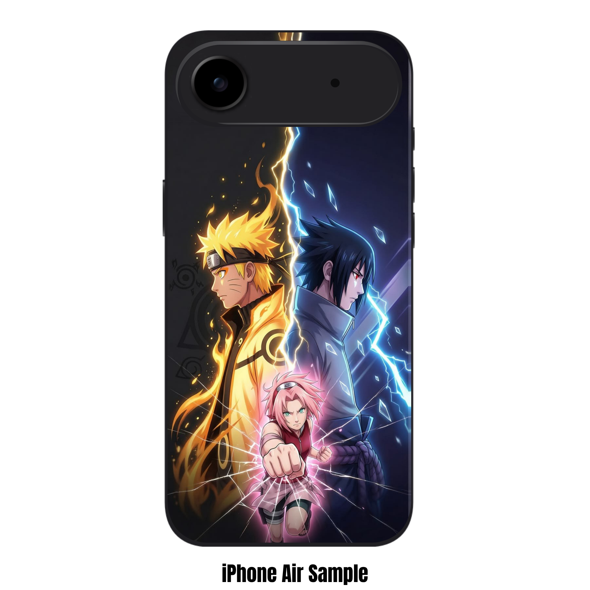 Naruto Phone Case For iPhone Samsung Galaxy Pixel - Naruto Uzumaki Sasuke Uchiha And Sakura Haruno Separated By Golden And Blue Lightning
