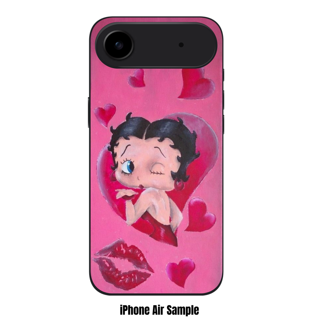 Betty Boop Phone Case For iPhone Samsung Galaxy Pixel - Betty Boop Blowing A Kiss Surrounded By Hearts And Lips On Pink Background