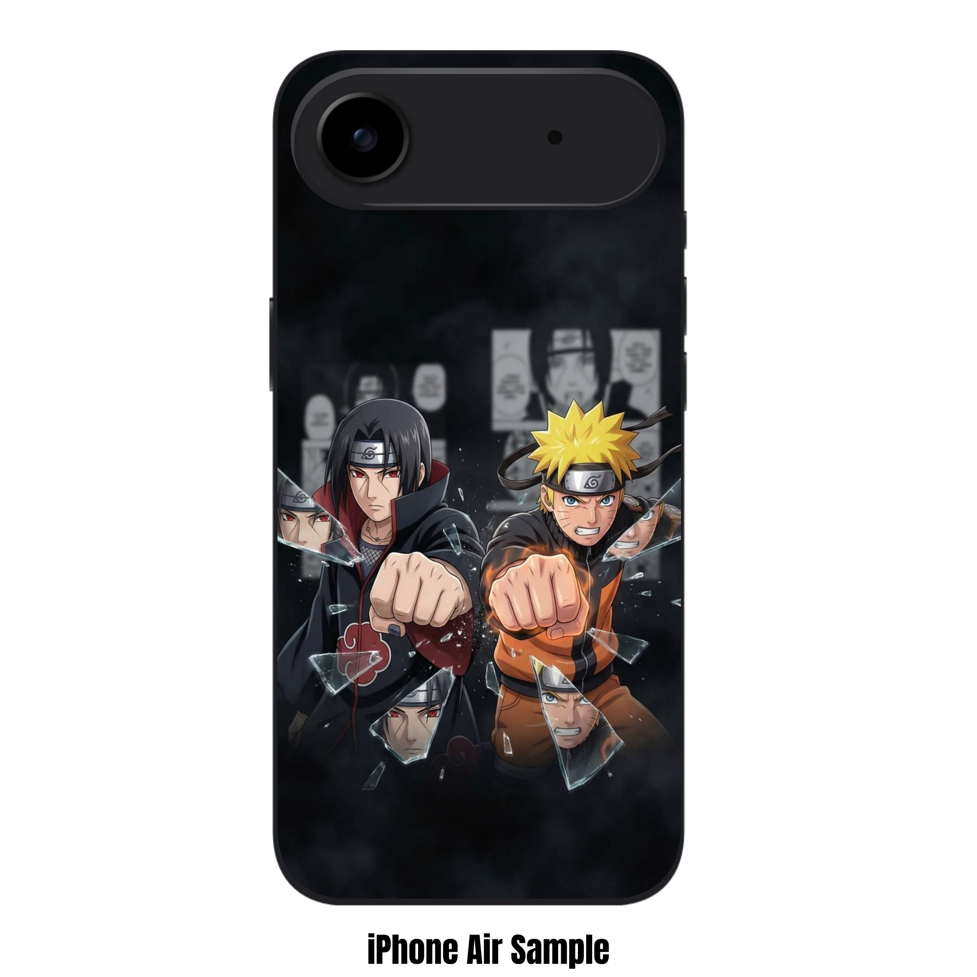 Naruto Phone Case For iPhone Samsung Galaxy Pixel - Itachi Uchiha And Naruto Uzumaki Punching Through Shattering Glass Over Manga Panels