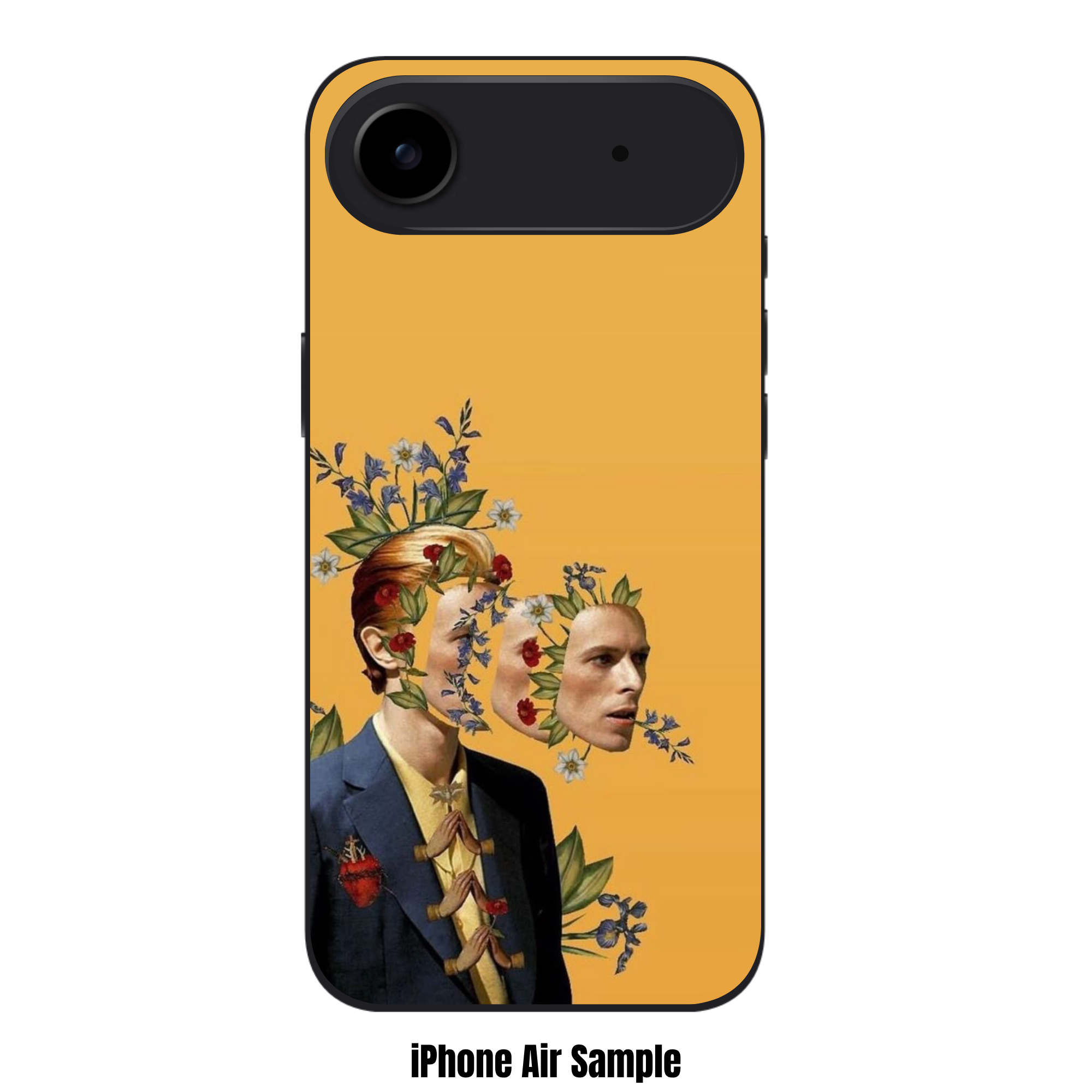 David Bowie Phone Case For iPhone Samsung Galaxy Pixel - David Bowie Surreal Floral Collage On Yellow Background