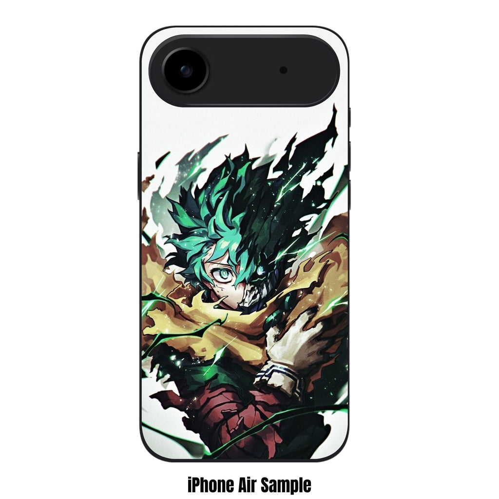 My Hero Academia Midoriya Phone Case For iPhone Samsung Galaxy Pixel - Vigilante Deku With Green Energy Flares On Off White Background