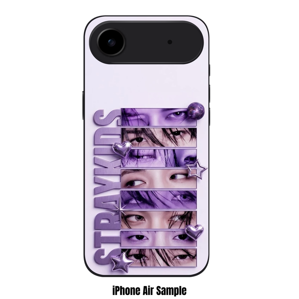 Stray Kids Phone Case For iPhone Samsung Galaxy Pixel - Stray Kids Logo Text And Members Eyes In Purple Bars On Purple Background