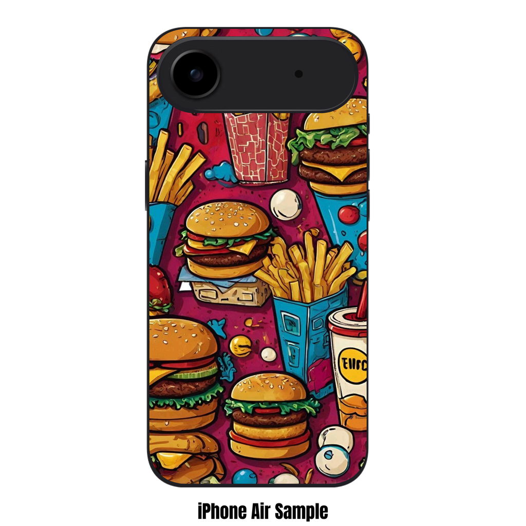 Burger And Fries Pattern Phone Case For iPhone Samsung Galaxy Pixel - Bold Graffiti Burger And Fries Pattern In Magenta Background