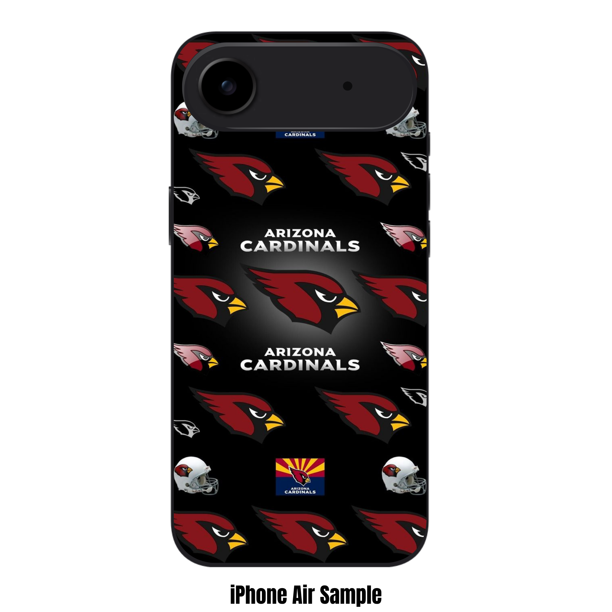 NFL Arizona Cardinals Phone Case For iPhone Samsung Galaxy Pixel - Arizona Cardinals Logos and Helmets Pattern on Black Background