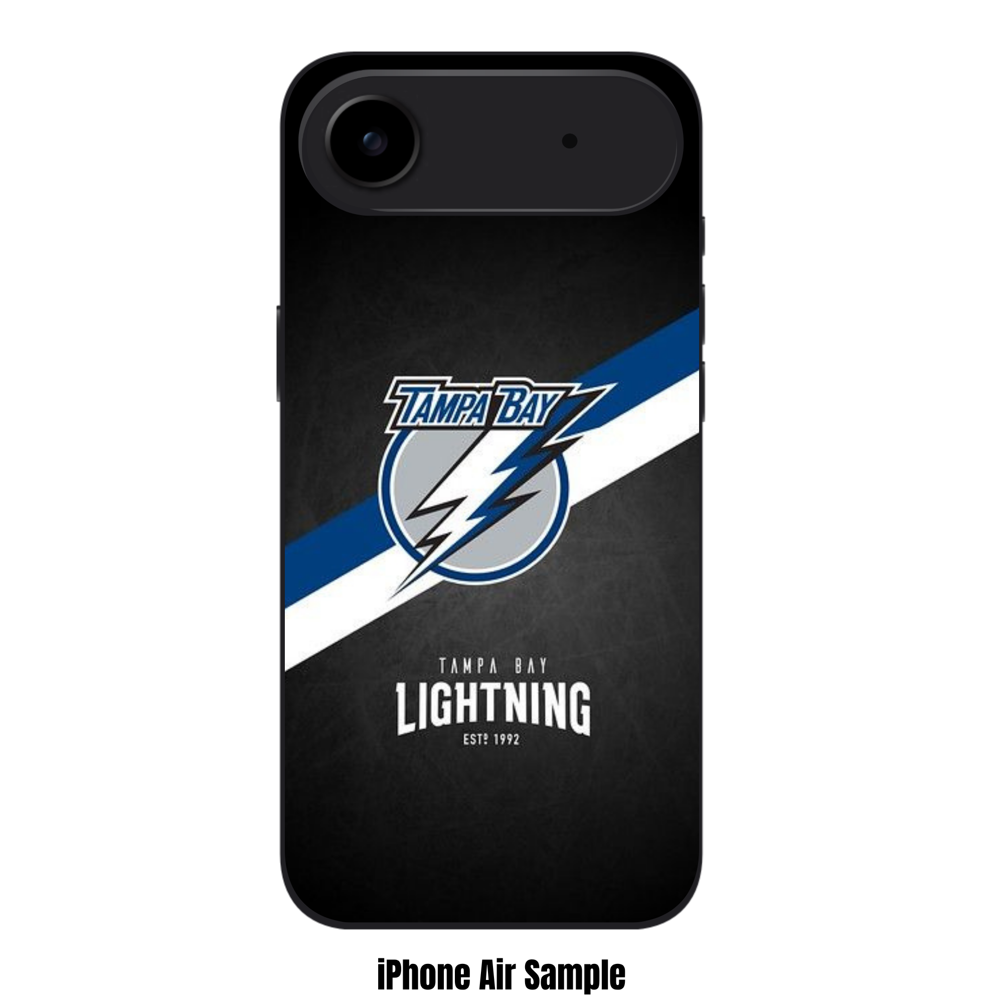 NHL Tampa Bay Lightning Phone Case For iPhone Samsung Galaxy Pixel - Tampa Bay Lightning Logo And Diagonal Stripes On Textured Black Background