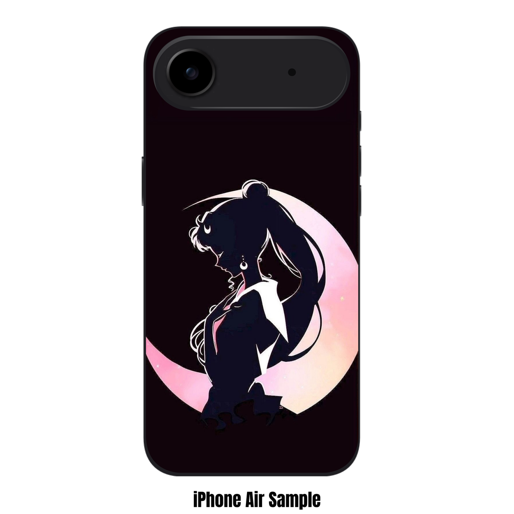 Sailor Moon Phone Case For iPhone Samsung Galaxy Pixel - Sailor Moon Side Profile Silhouette In Front Of Crescent Moon On Black Background