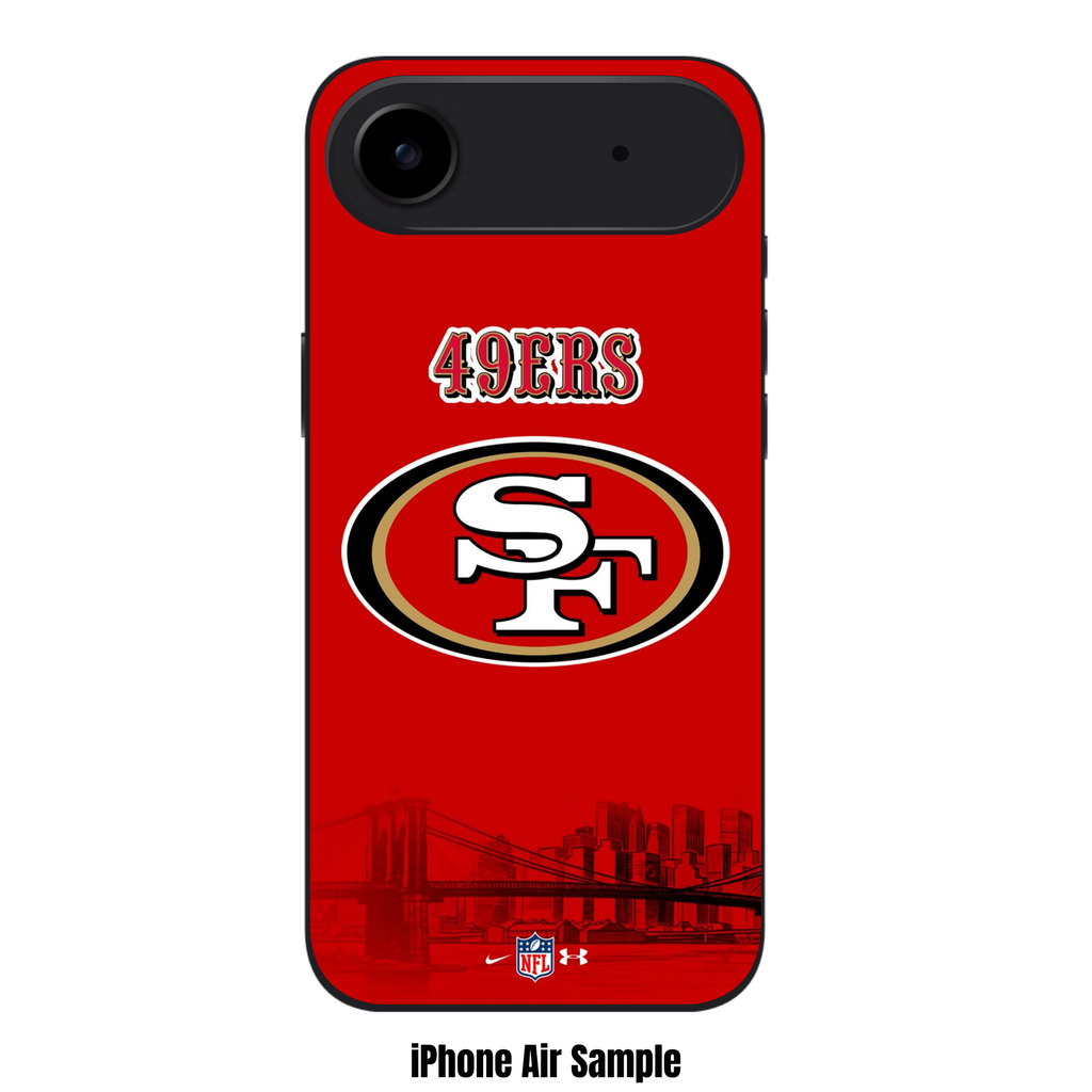 NFL San Francisco 49ers Phone Case For iPhone Samsung Galaxy Pixel - San Francisco 49ers Logo And Cityscape On Red Background With NFL Nike And Under Armour Logos