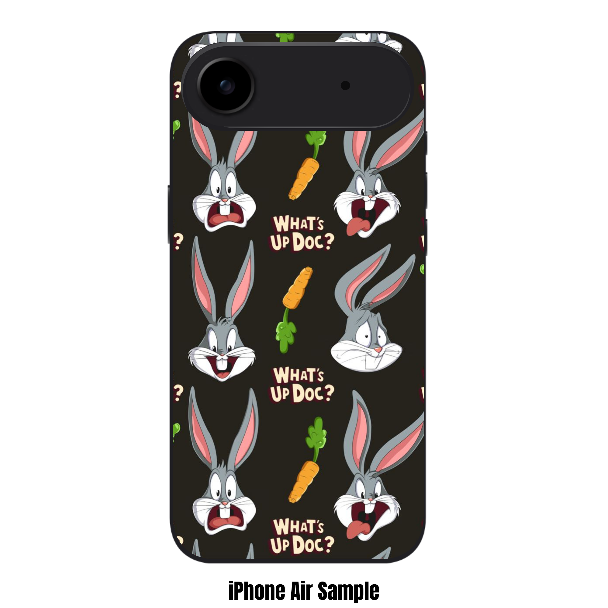Looney Tunes Bugs Bunny Phone Case For iPhone Samsung Galaxy Pixel - Bugs Bunny Shocked Expression And Carrot Quote Pattern On Black Background