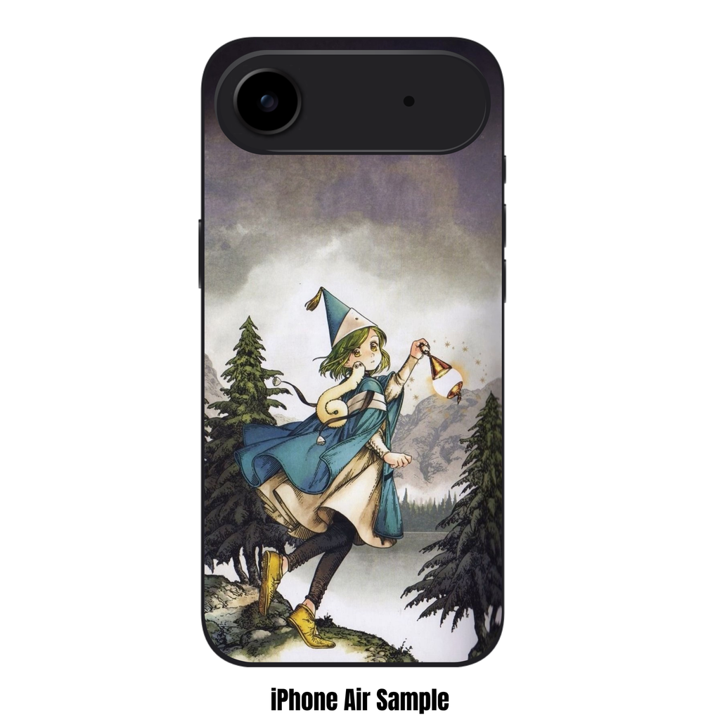 Witch Hat Atelier Coco Phone Case For iPhone Samsung Galaxy Pixel - Coco Holding A Glowing Lantern In Front Of Cloudy Mountain Background