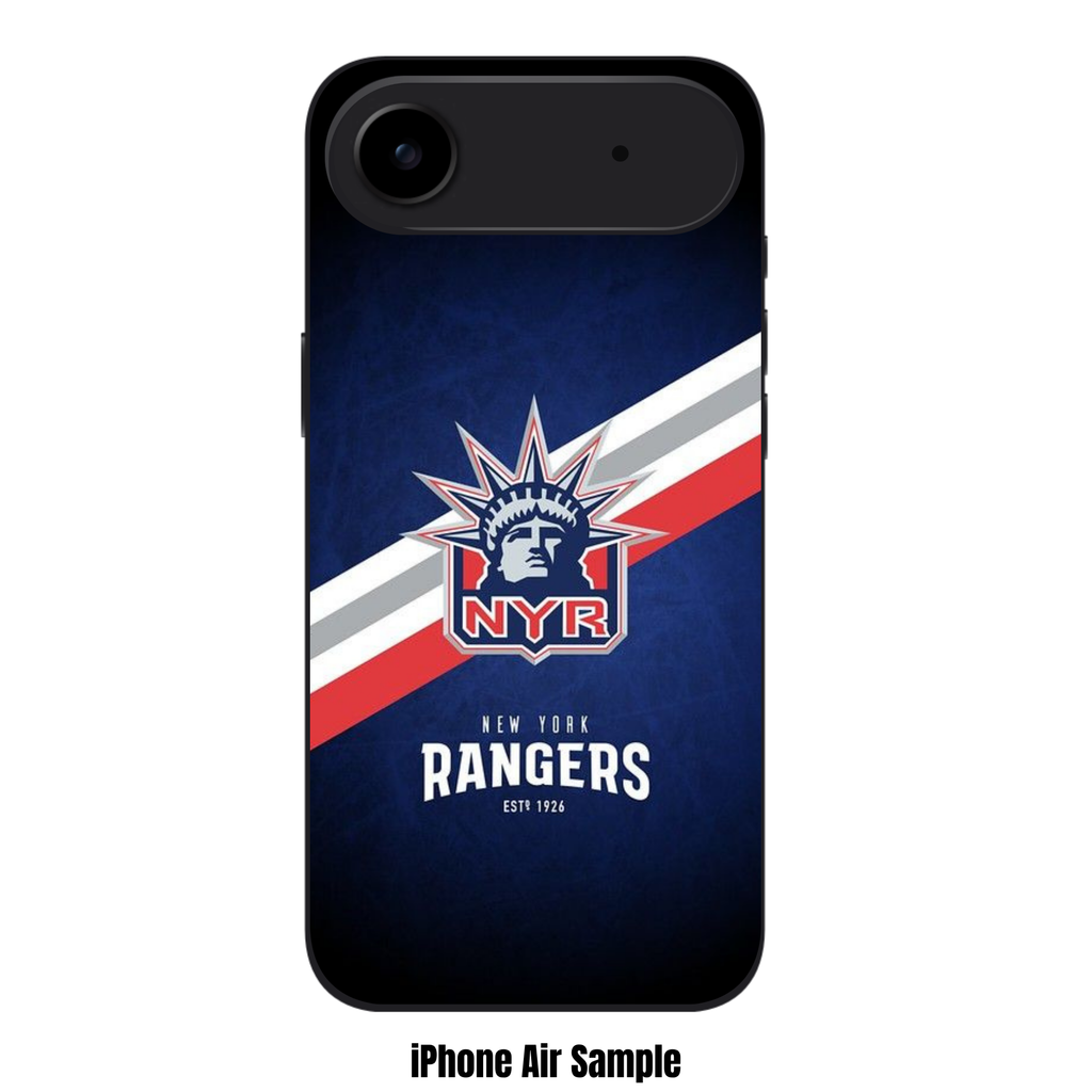 NHL New York Rangers Phone Case For iPhone Samsung Galaxy Pixel - New York Rangers Lady Liberty Logo And Diagonal Stripes On Textured Blue Background