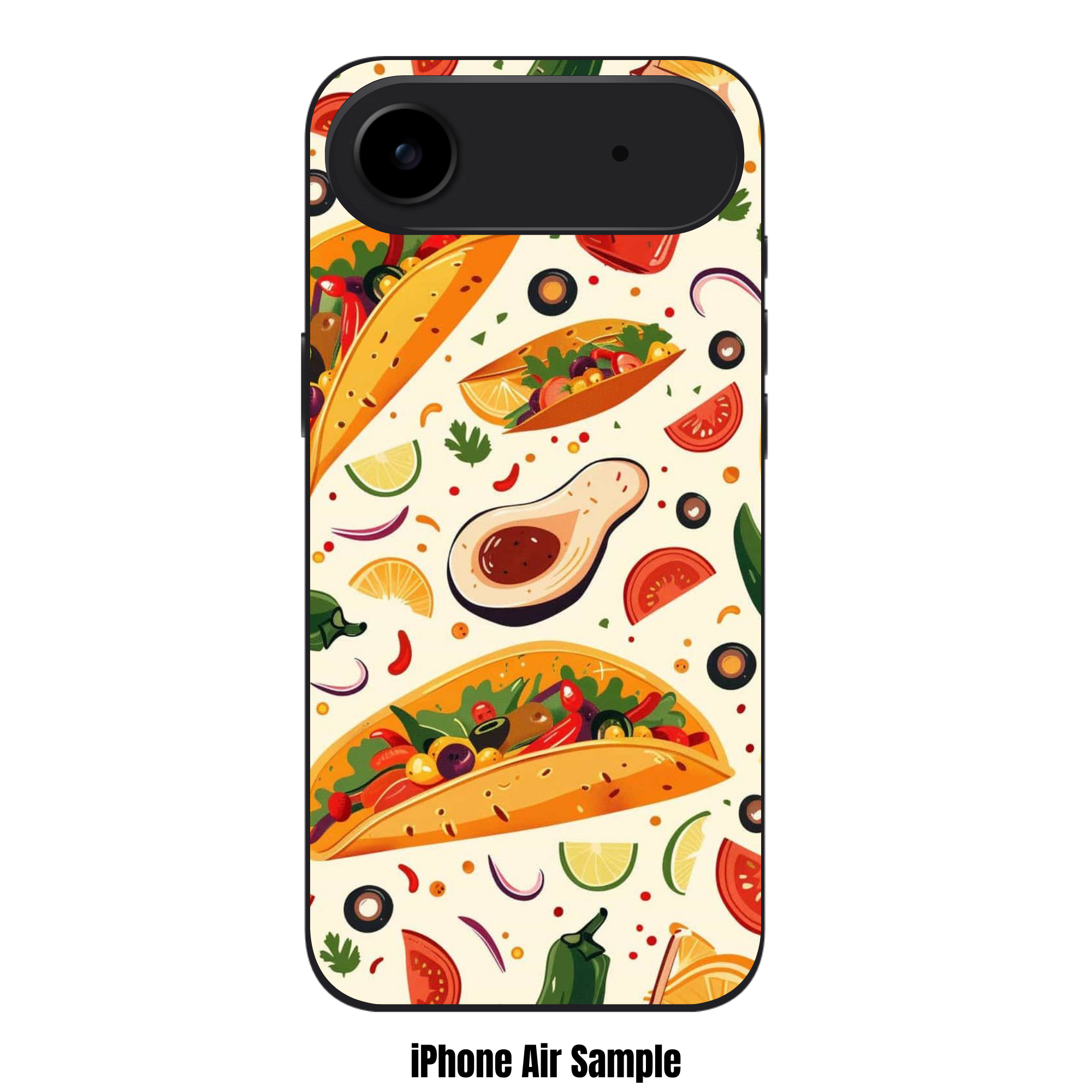 Taco Pattern Phone Case For iPhone Samsung Galaxy Pixel - Illustrated Mexican Taco And Avocado Pattern In Cream Background