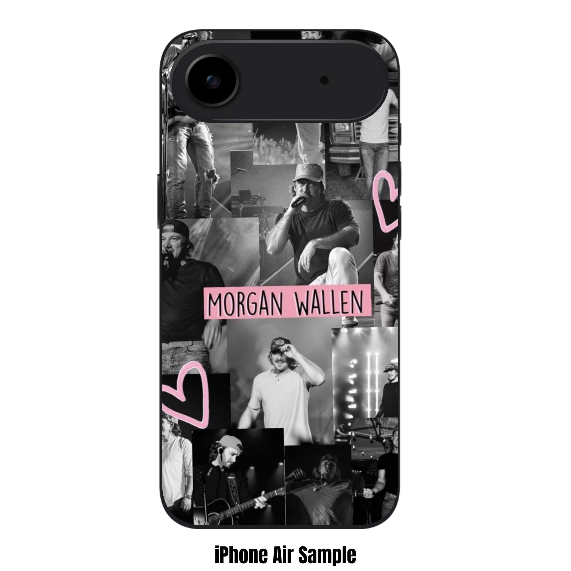 Morgan Wallen Phone Case For iPhone Samsung Galaxy Pixel - Morgan Wallen Concert Collage With Pink Accents In Black Background