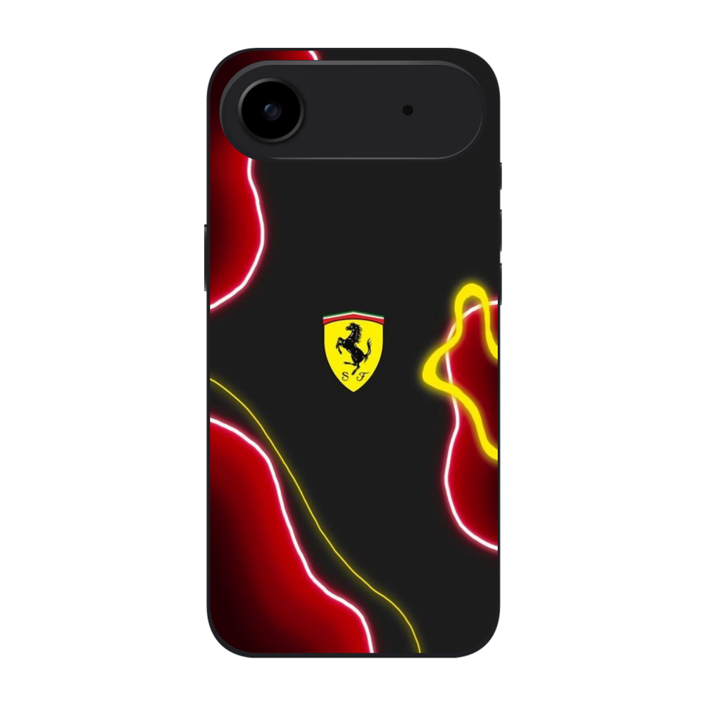F1 Formula 1 Ferrari Phone Case For iPhone Samsung Galaxy Pixel - Ferrari Logo On Black Background With Red Yellow Shapes