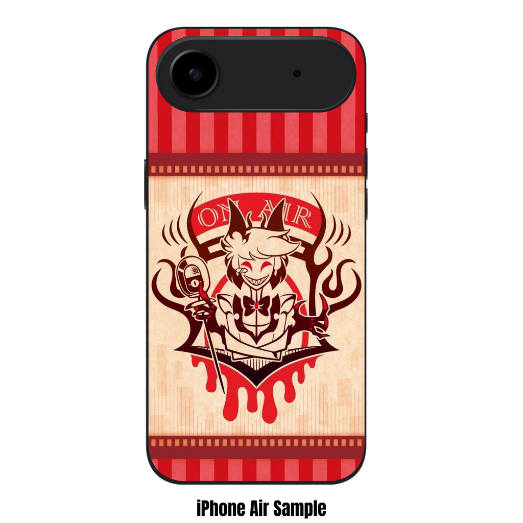 Hazbin Hotel Alastor Phone Case For iPhone Samsung Galaxy Pixel - Alastor On Air Illustration On Red Striped Background