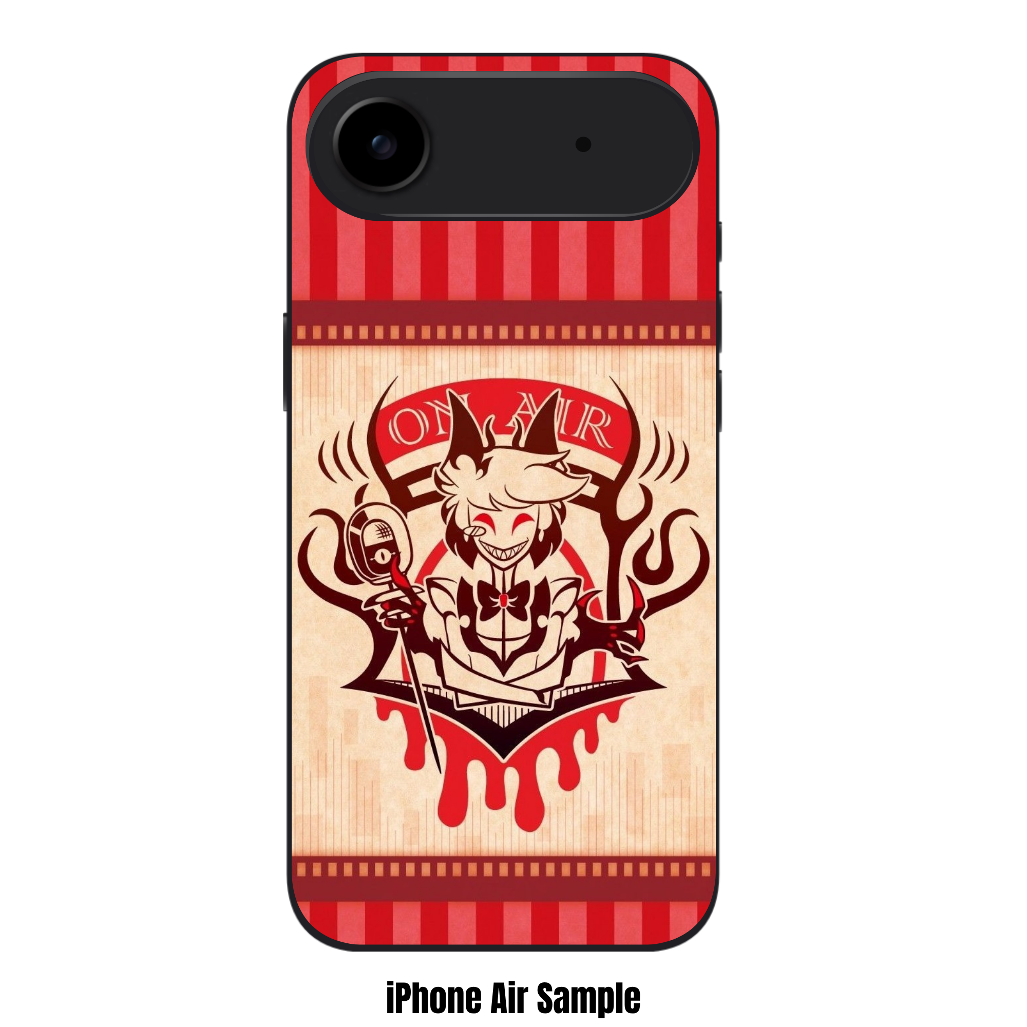 Hazbin Hotel Alastor Phone Case For iPhone Samsung Galaxy Pixel - Alastor On Air Illustration On Red Striped Background