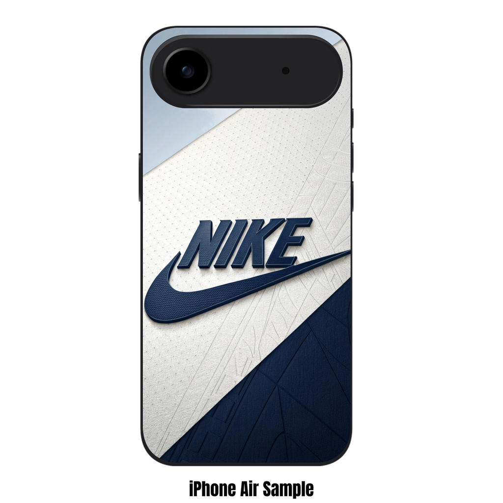Nike Phone Case For iPhone Samsung Galaxy Pixel - Nike Logo On Textured Navy Blue And Gold Geometric Background