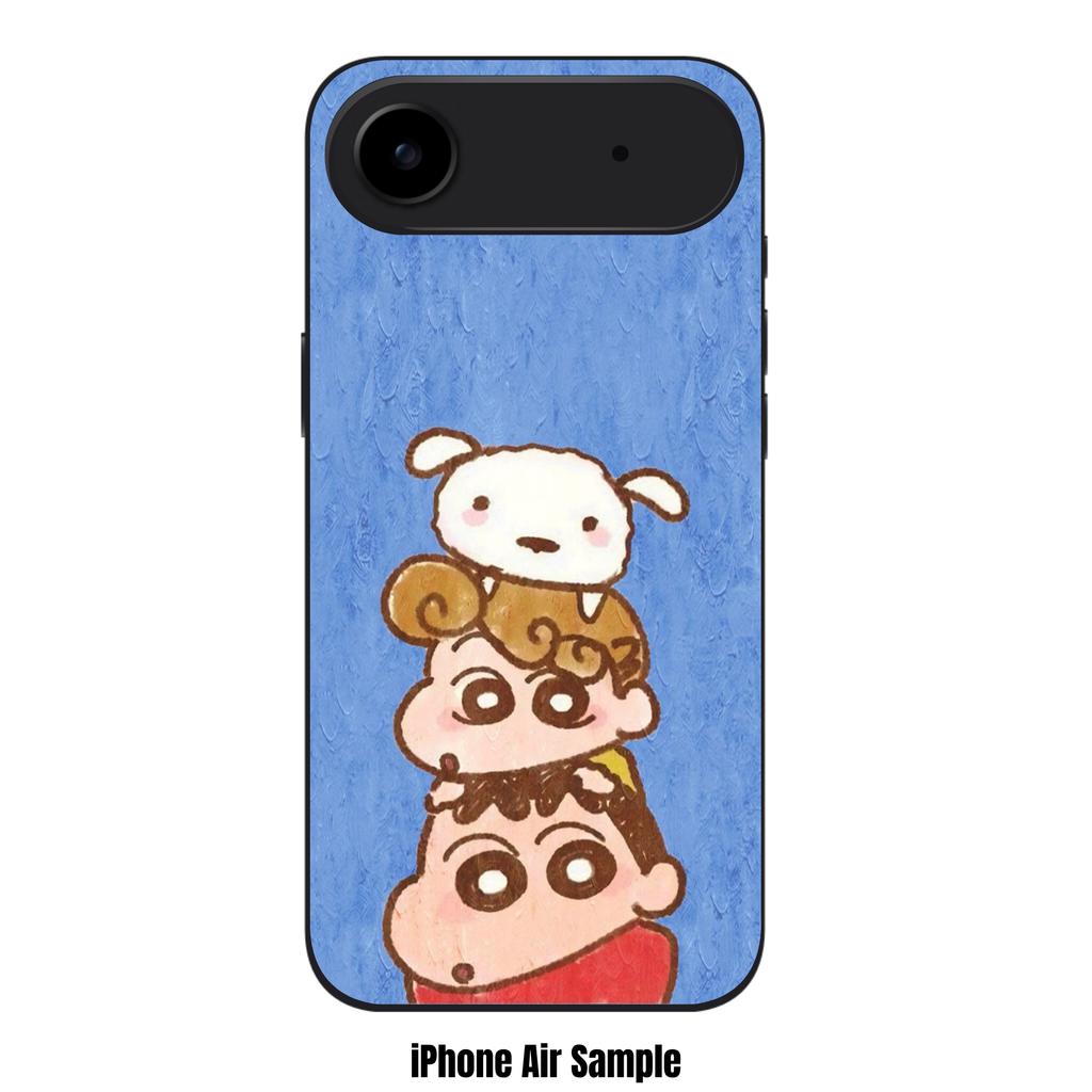 Crayon Shin Chan Phone Case For iPhone Samsung Galaxy Pixel - Crayon Shin Chan Characters Tower On Blue Oil Painting Background