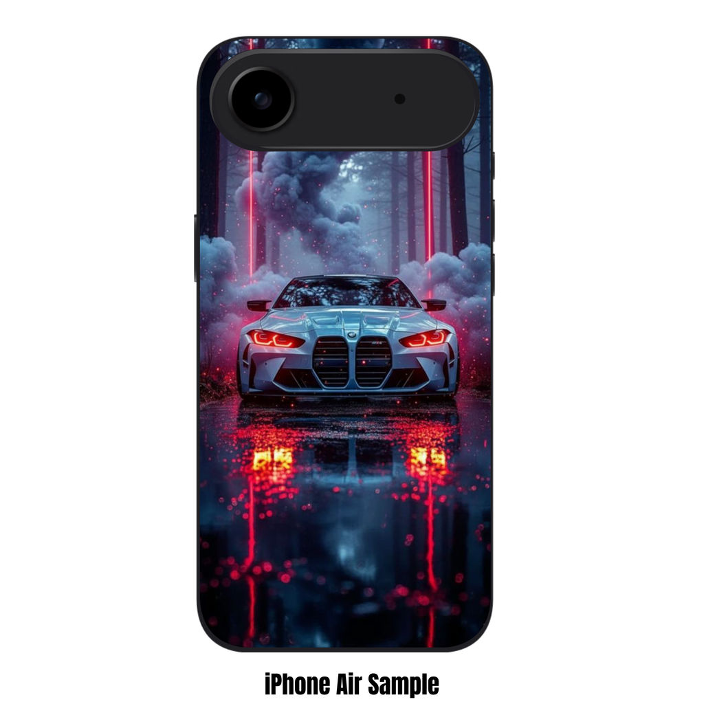 BMW Phone Case For iPhone Samsung Galaxy Pixel - BMW M4 Competition Car And Red Neon Lights On Wet Forest Background