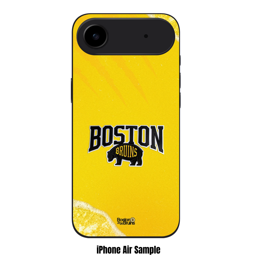 NHL Boston Bruins Phone Case For iPhone Samsung Galaxy Pixel - Boston Bruins Bear Logo And Wordmark On Yellow Mesh Texture Background