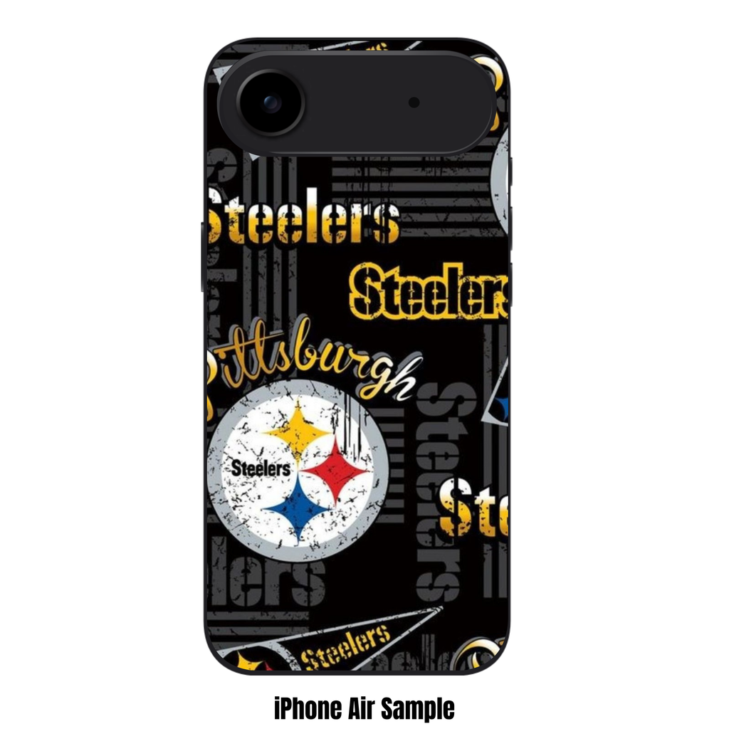 NFL Pittsburgh Steelers Phone Case For iPhone Samsung Galaxy Pixel - Pittsburgh Steelers Distressed Logo And Pennant Pattern On Black Background
