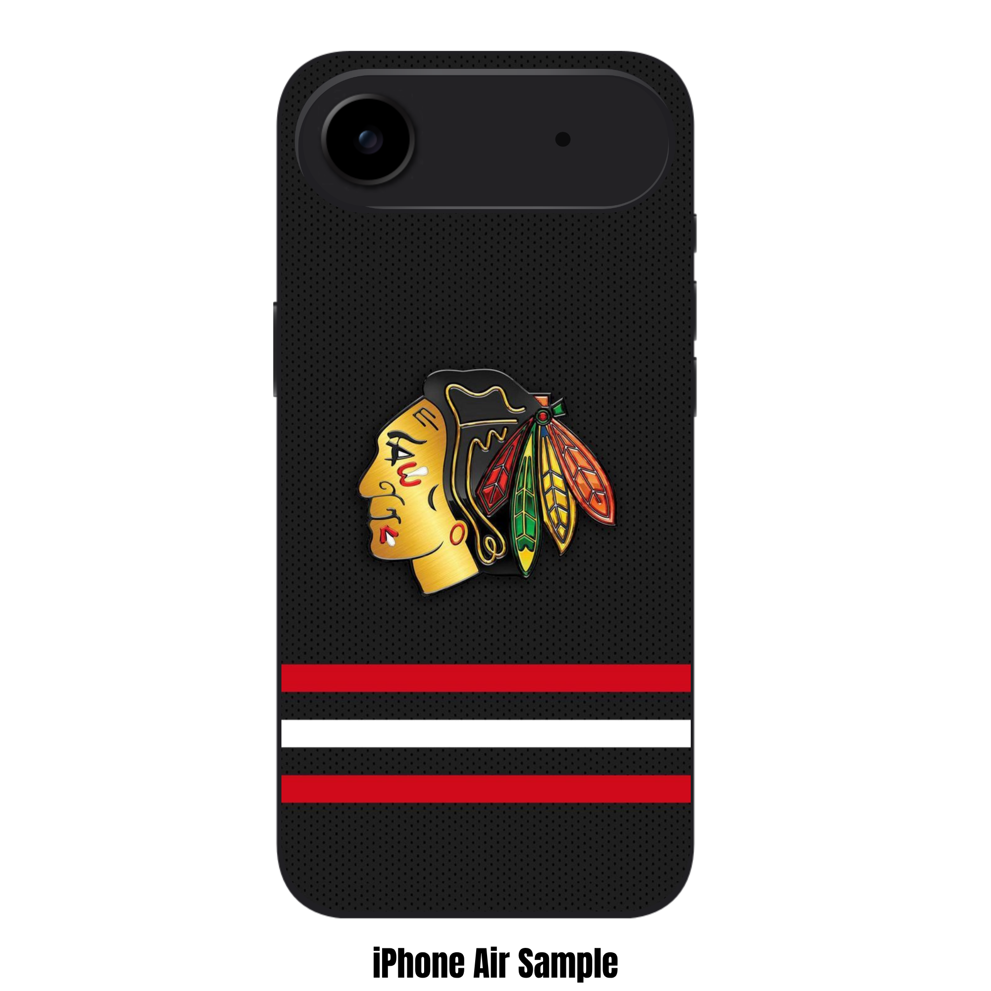 NHL Chicago Blackhawks Phone Case For iPhone Samsung Galaxy Pixel - Chicago Blackhawks Logo And Horizontal Stripes On Black Mesh Texture Background