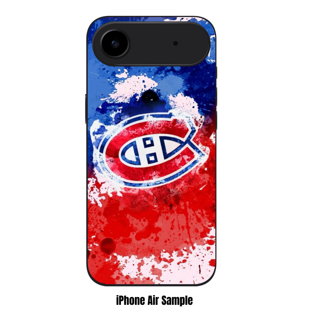 NHL Montreal Canadiens Phone Case For iPhone Samsung Galaxy Pixel - Montreal Canadiens Logo On Blue And Red Paint Splatter Background
