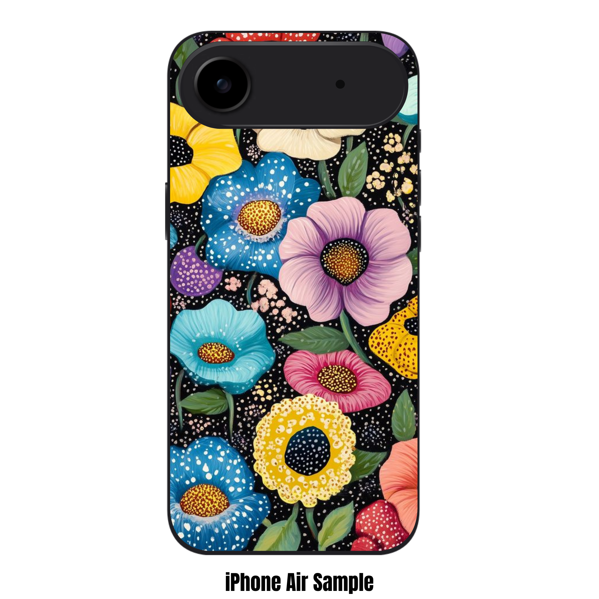 Yayoi Kusama Phone Case For iPhone Samsung Galaxy Pixel - Vibrant Colorful Flowers With Polka Dots On Black Background