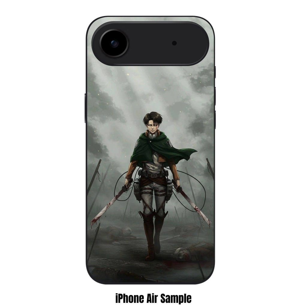 Attack on Titan Levi Phone Case For iPhone Samsung Galaxy Pixel - Levi Ackerman Standing With Bloody Swords On Battlefield Under Grey Sky Background