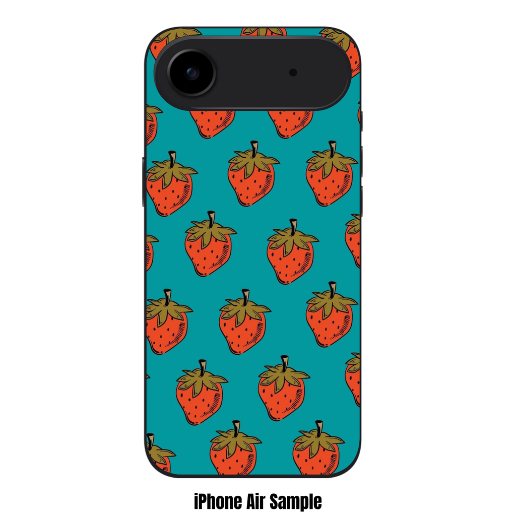 Strawberry Pattern Phone Case For iPhone Samsung Galaxy Pixel - Graphic Strawberry Pattern In Teal Background
