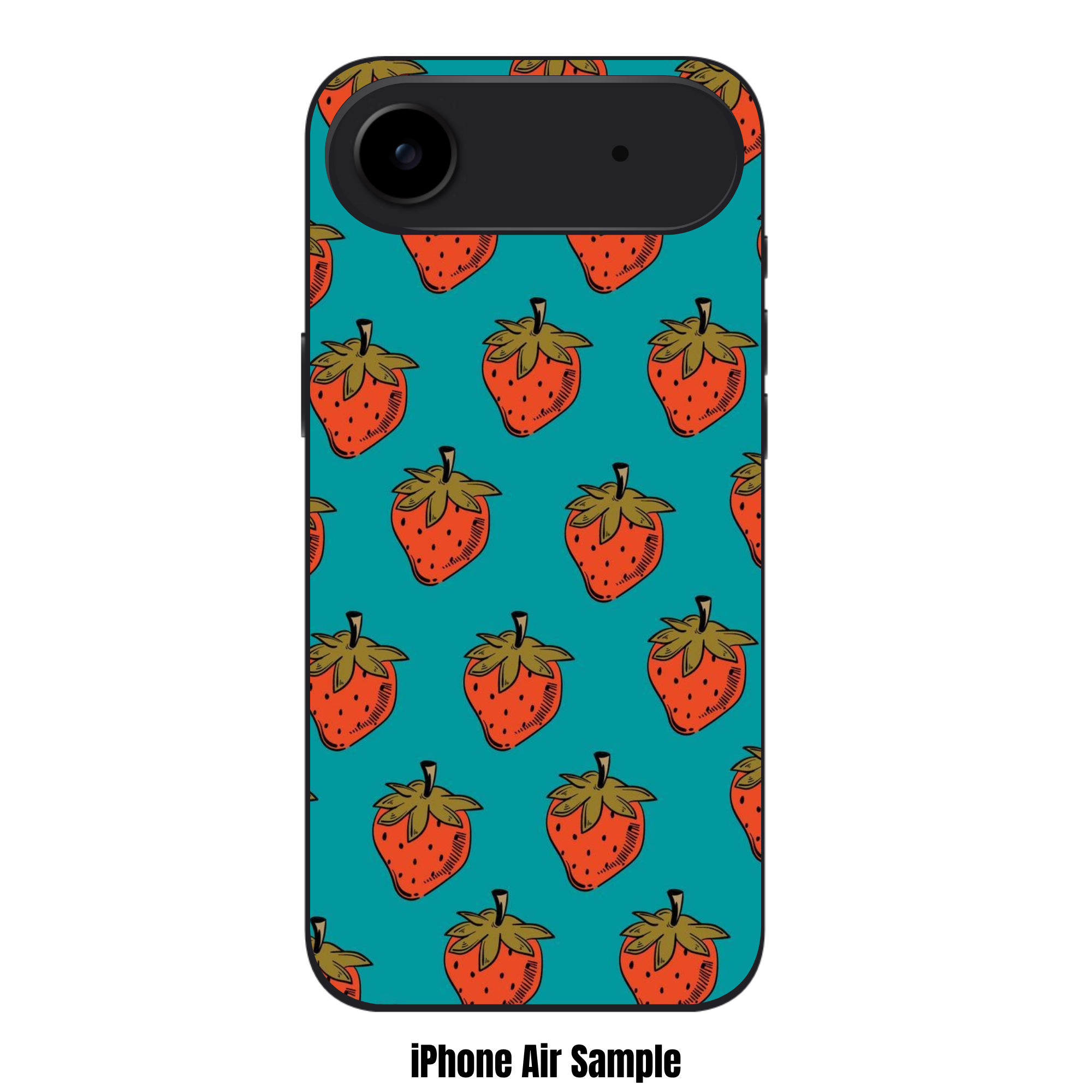 Strawberry Pattern Phone Case For iPhone Samsung Galaxy Pixel - Graphic Strawberry Pattern In Teal Background