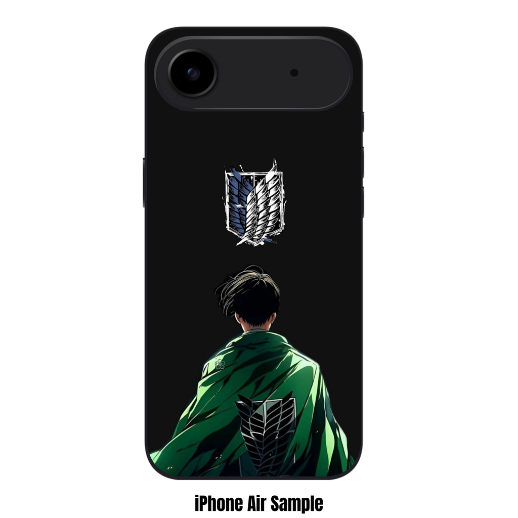 Attack on Titan Levi Phone Case For iPhone Samsung Galaxy Pixel - Levi Ackerman Facing Away Under Wings Of Freedom Emblem On Black Background